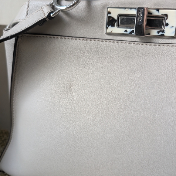 Elegant Beige Peekaboo Style Leather Handbag - Picture 12 of 13
